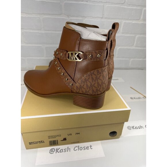 Michael Kors boots kincaid ankle boot leather studded logo boot luggage Size 7.5 - Picture 8 of 12